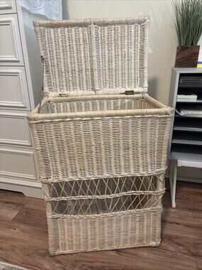 Vintage 1950s hamper with handwoven wicker